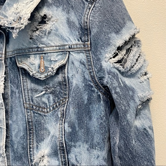 LOFT Custom Upcycled Bleached/Distressed Denim Jacket - Picture 10 of 15